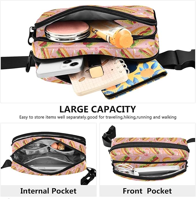 Funny Hot Dog Fanny Pack for Women Men Water Resistant Fashion Waist Packs with Adjustable Strap Belt Bag for Travel Workout Jogging Hiking 21220335