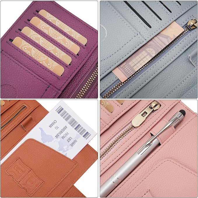 WASON Leather Passport Cover Wallet - Travel Passport Holder with RFID, Card Slots, Cash Pocket, Coin Purse, Tracker Slot, Boarding Pass and Ticket Organizer for Men and Women (Brown)