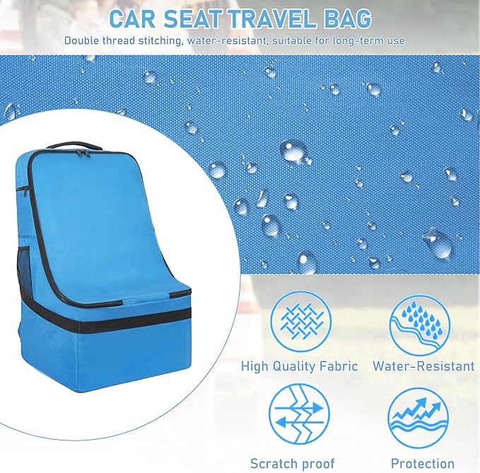 Car Seat Travel Bag Heavy Duty Car Seat Bag for Airplane Gate Check Car Seat Backpack with Shoulder Strap, Blue