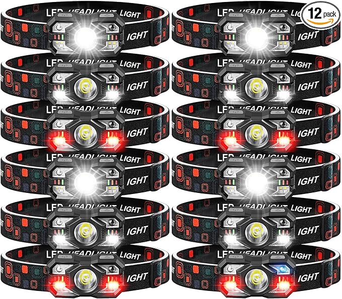 Headlamp Rechargeable 12Pack, 3000 Lumen Ultra-Light Bright Headlamp Flashlight with White Red Light, LED Headlight, 5+5 Mode for Outdoor Camping Fishing Running Hiking (12)