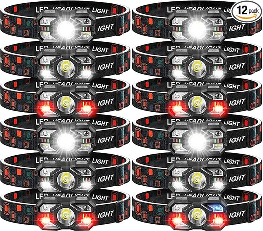 Headlamp Rechargeable 12Pack, 3000 Lumen Ultra-Light Bright Headlamp Flashlight with White Red Light, LED Headlight, 5+5 Mode for Outdoor Camping Fishing Running Hiking (12)