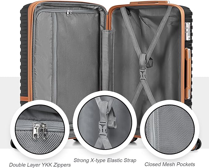 Joyway Carry On Luggage 20 Inch Expandable Suitcase with Spinner Wheel, 4 Piece Hard Shell Luggage Set with TSA Lock(Black brown)