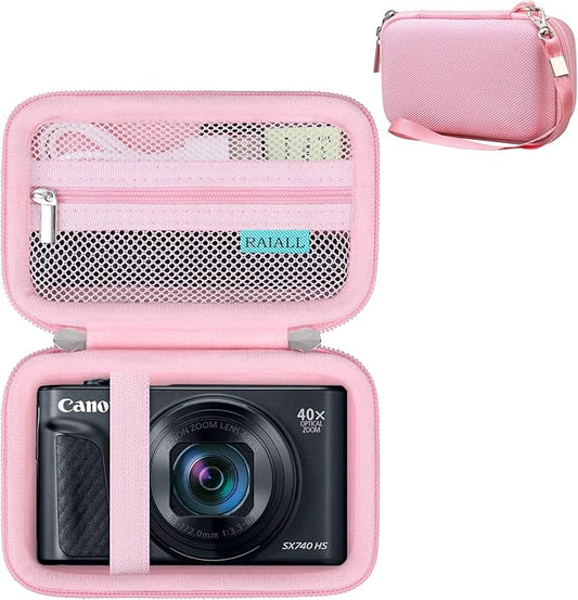 RAIALL Camera Case for Canon PowerShot SX740 HS/ SX730 HS/ SX720 HS/ SX620 HS Digital Camera, 4K Video Camera Hard Carrying Case Protective Travel Bag, Mesh Pocket for Batteries and USB Cable, Pink