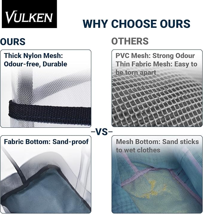 Vulken 42L Extra Large Mesh Beach Bag. 9 Pockets Top Zip Tote Bag Shoulder Bag