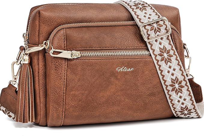 Small Leather Crossbody Bags for Women Anti theft Purses and Handbag Shoulder Hangbag with Wide Strap Tassel