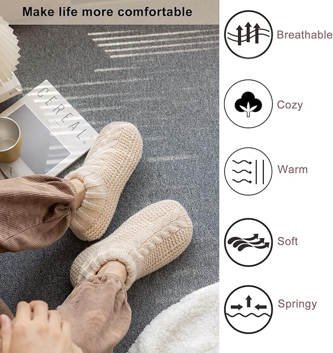 Vihir Cozy and Warm Men Slipper Socks - Non-Slip and Stylish Floor Socks Indoor House Shoes,beige