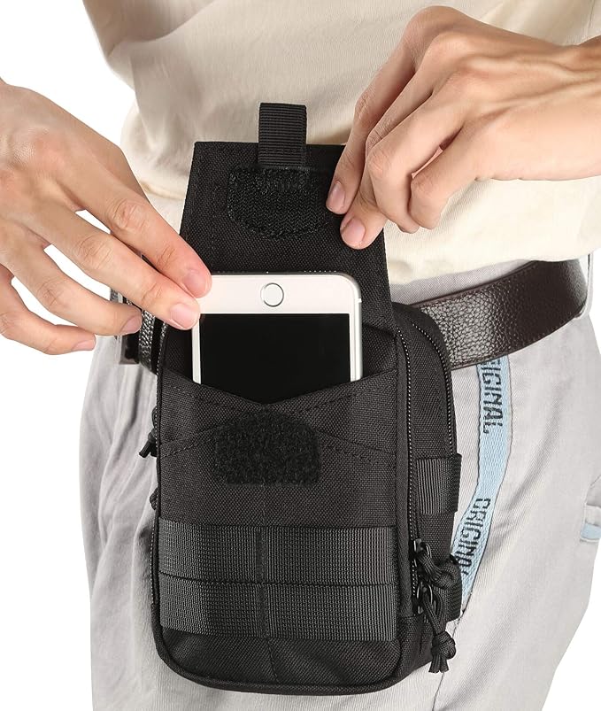 Tactical Phone Holster Pen Holder Molle EDC Belt Organizer Vest Attachment Pocket Tool Kit Gadget Waist Utility Pouch Dog Treat Bag with D-Ring Locking Hook Buckles Carabiner Key Clip