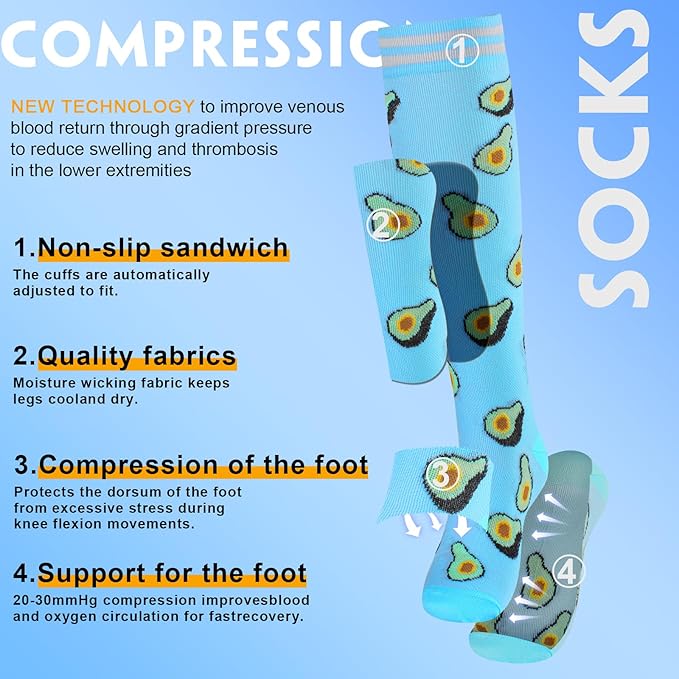 bropite Flora Compression Socks for Women & Men-Knee high 6 Pairs 20-30mmhg Support Running Nurse Travel