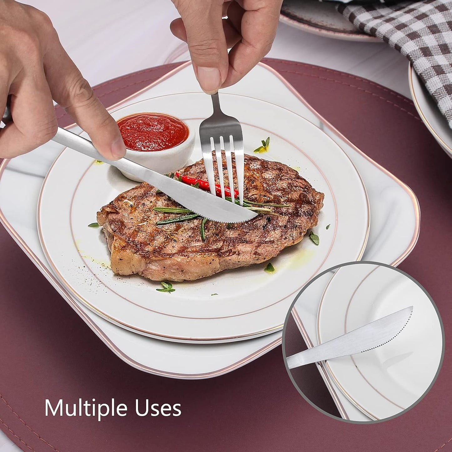 Matte Silverware Set, VANVRO 60-Piece Stainless Steel Flatware Set, Satin Finish tableware Cutlery Set, Service for 12, Home and Restaurant, Dishwasher Safe