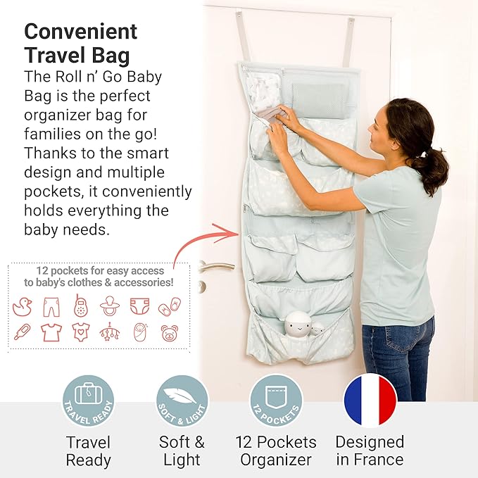 BabyToLove Roll n' Go Organizer Bag | Compact Diaper Bag with Storage Compartments | Travel Organizer for Baby Essentials | Green Tropic