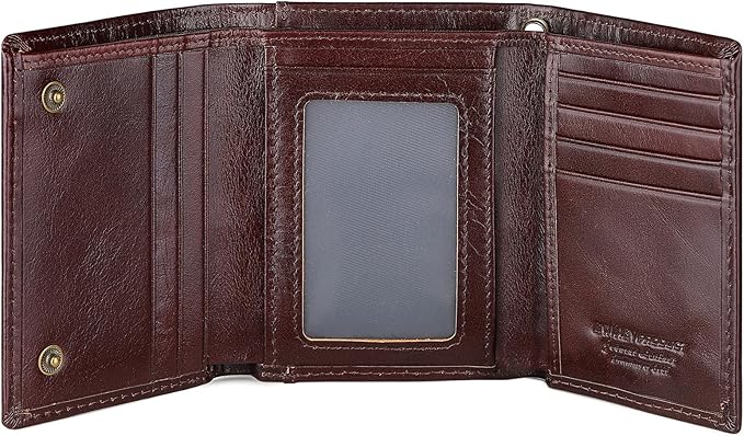 Trifold Mens Wallet with Chain, Genuine Leather Wallet RFID Blocking Anti-Theft Chain for Biker