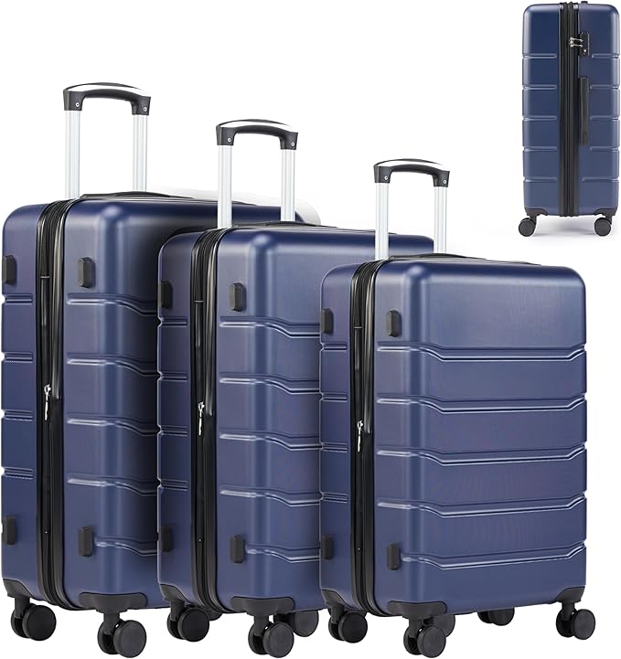 Simple Deluxe 20/24/28 Inch Expandable Hardside Carry On with Spinner Wheels & TSA Lock, ABS Hard Shell Lightweight Rolling Luggage Suitcase, Blue
