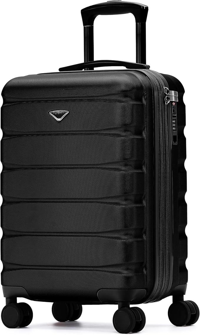 Flight Knight 21.5x15.5x9 Expandable Carry On Suitcase Hardside TSA Lock & USB C Port Lightweight Luggage Silent Double Spinner Wheels Maximum Canada Air Overhead Bag Airlines Approved Black