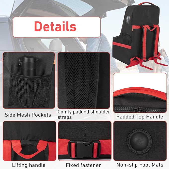 Padded Car Seat Travel Bag for Airplane, Heavy Duty Car Seat Bag for Air Travel Gate Check Carseat Carrier Bag with Shoulder Strap, Fits Most Baby & Infant Car Seats (Black Red)