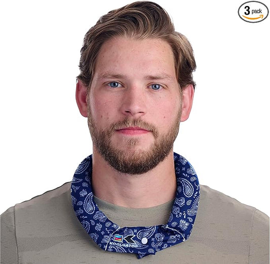 KOOLGATOR Evaporative Cooling Neck Wrap – Reusable Neck Cooler with Long Lasting Relief During Hot Weather Activities, Sports, & Outdoor Work, Blue Paisley, 3 Pack