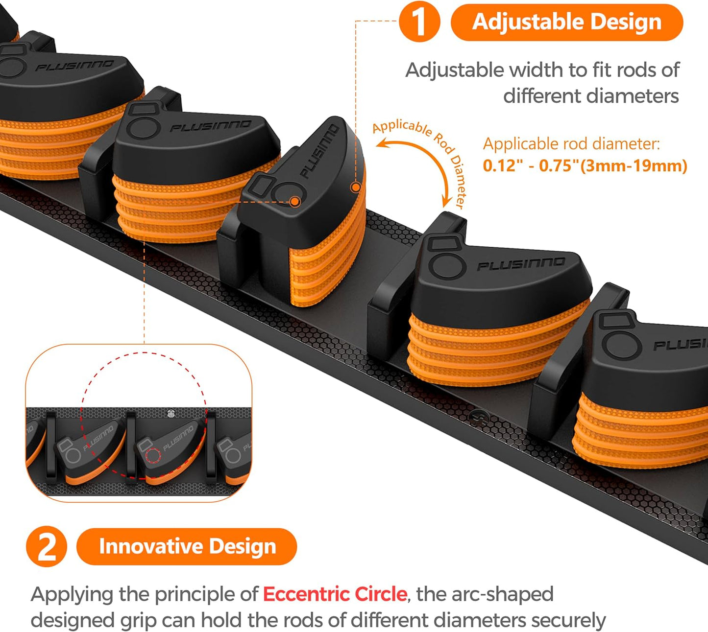 PLUSINNO V9 Vertical Fishing Rod Holders, 2 Packs Wall Mounted Fishing Pole Holders, Fishing Rod Racks Hold Up to 18 Rods or Combos, Fishing Pole Holders for Garage, Fits Most Rods of Diameter 3-19mm