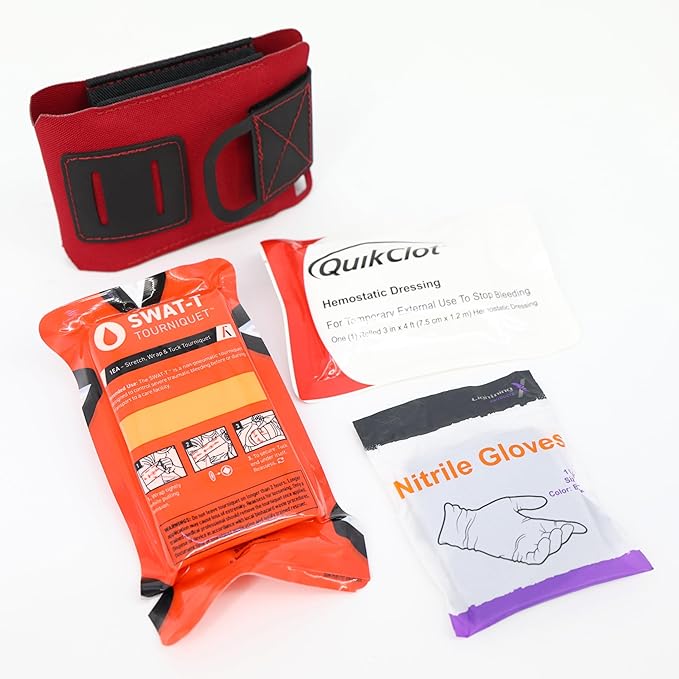 Lightning X LXPBW Wallet Trauma Kit – Slim EDC Pocket First Aid for Bleeding Control - RED Fully Stocked Kit