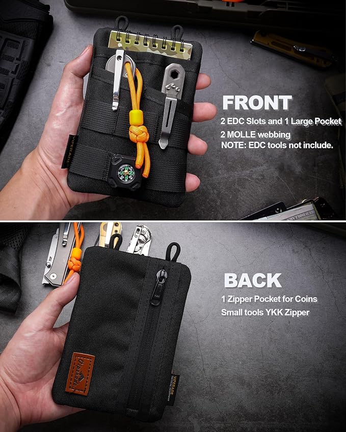 VIPERADE VE3 Tool Pouch Pocket Organizer, Nylon Tool Belt Loop Pouch with 4 Pockets Tool Storage EDC Pouch for Flashlight/Pocket Knife, Tactical Pen, Notebook (Tan)