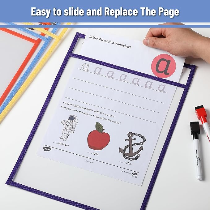 Mr. Pen- Dry Erase Pocket Sleeves, 10"x14", 6 pcs, Colorful, Plastic Sleeves for Paper 8.5x11, Dry Erase Sheet Protectors