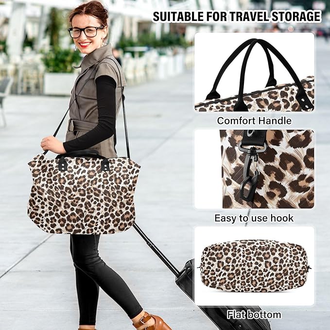 Travel Duffle Bag, Leopard Print Gym Bag with Storage Bag Weekender Overnight Bag for Men Women Trip Sports Yoga