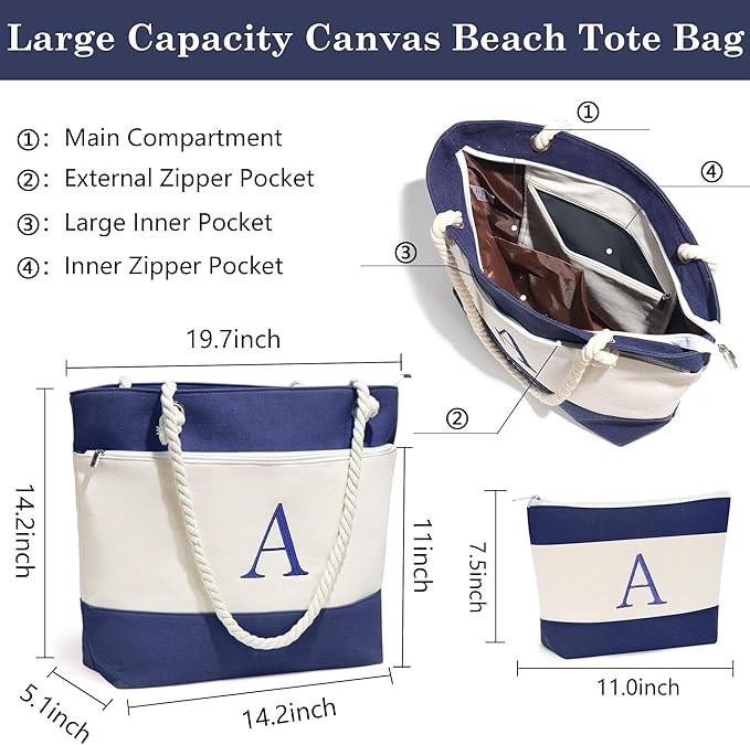 YOOLIFE Beach Bags for Women - Travel Canvas Beach Tote, Pool Waterproof Bag, Travel Essentials, Gifts for Women Birthday