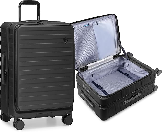 Traveler's Choice Novia Top Opening Expandable Polycarbonate Luggage with Spinner Wheels, Black, 25-Inch Medium