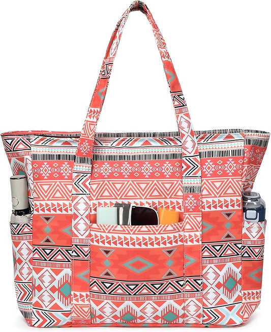 Octsky Large Beach Bags for Women - Waterproof Sandproof Beach Tote with Dual Zipper and Wet Pocket - 3 Outside Pockets