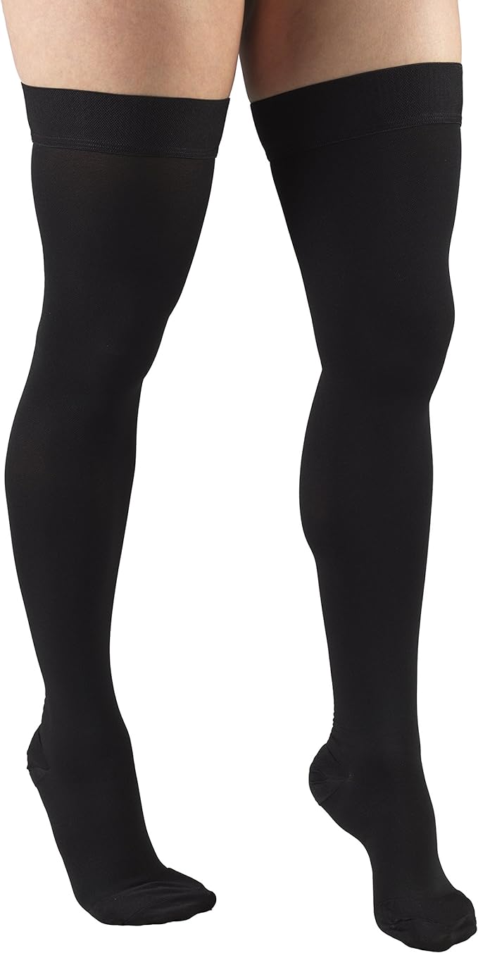 Truform 30-40 mmHg Compression Stockings for Men and Women, Thigh High Length, Dot-Top, Closed Toe, Black, Medium