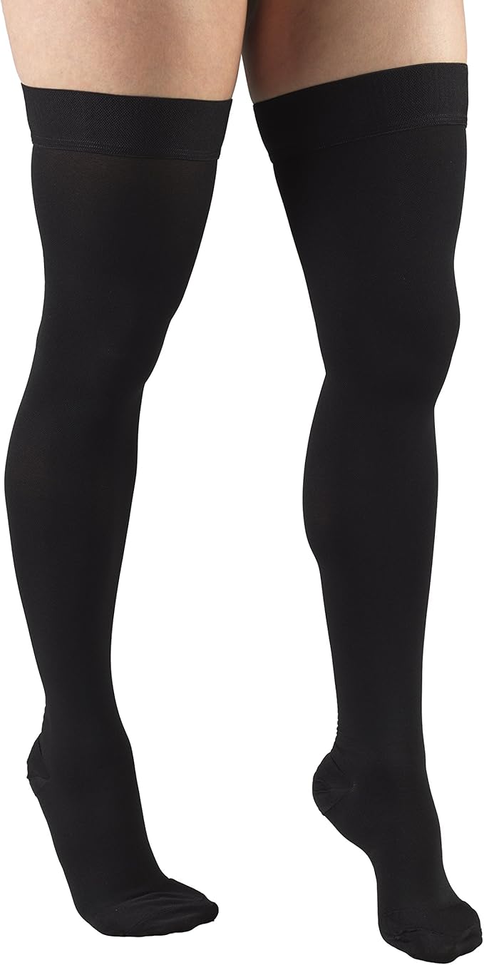 Truform 30-40 mmHg Compression Stockings for Men and Women, Thigh High Length, Dot-Top, Closed Toe, Black, X-Large(1-pair)