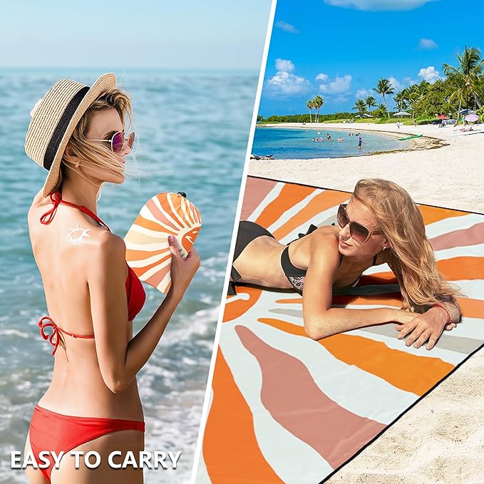Beach Blanket Waterproof Sandproof Beach Mat 79" X 83"/10'x9'for 2-8 Adults Quick Drying Outdoor Picnic Mat Beach Accessories for Travel, Camping, Hiking