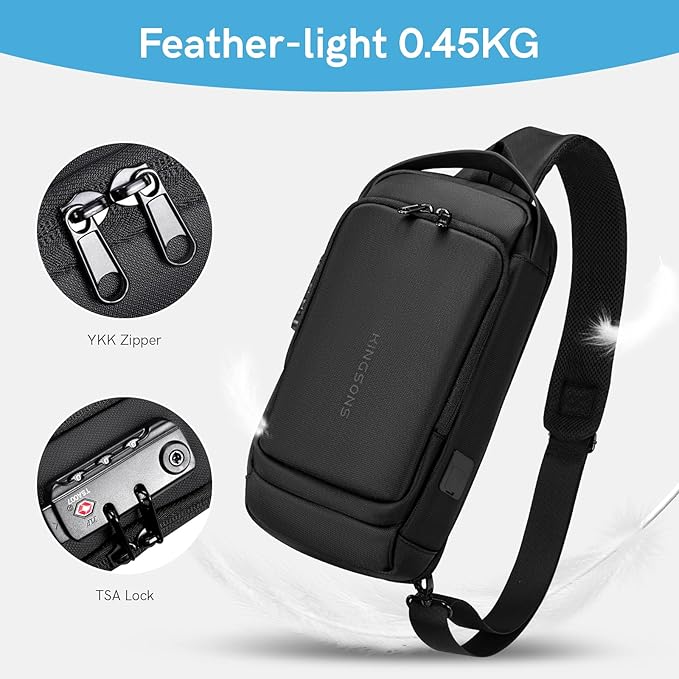 Kingsons Anti-theft Sling Backpack with Lock& Charger for Men