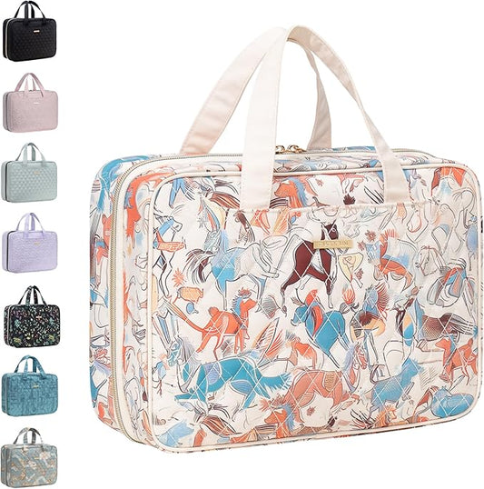 Everfun Hanging Toiletry Bag for Travel, 12x9x4.5 inch Large Capacity Cosmetic Organizer with Leakproof Wet/Dry Compartment, Waterproof Dopp Kit Toiletries Bag for Women Animal lmprint