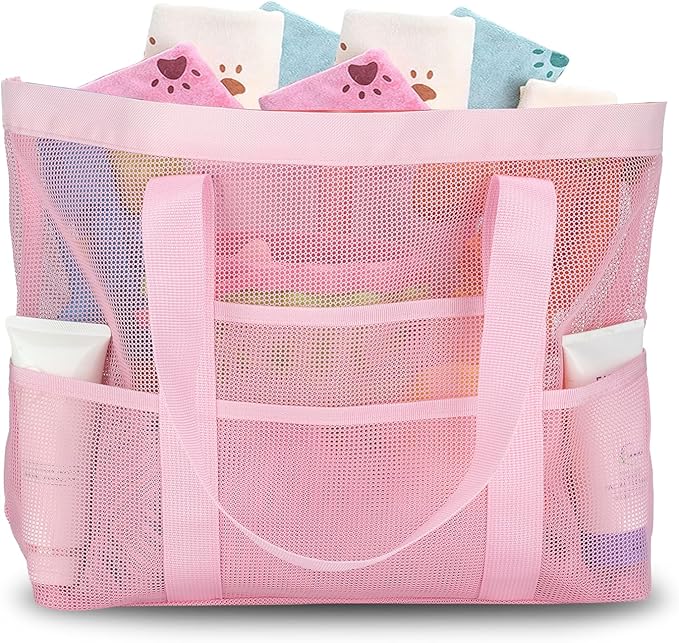 Large Mesh Beach Bag, Beach Tote Bags with 9 Pocket for Family
