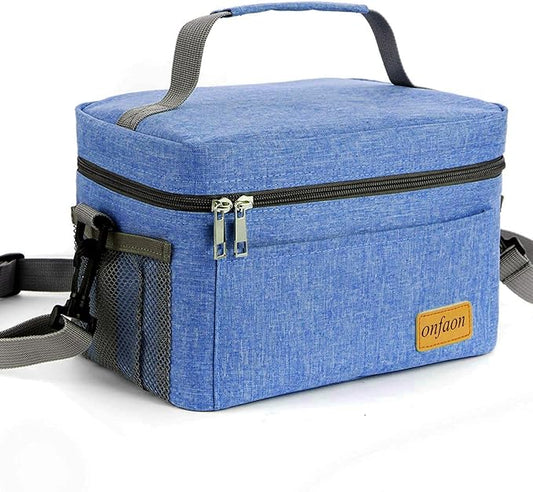 ONFAON Lunch Bag for Men/Women, Insulated Reusable Lunch Box Leakproof Cooler Tote Bag Freezable with Adjustable Shoulder Strap for Office Work Picnic Beach(Blue)