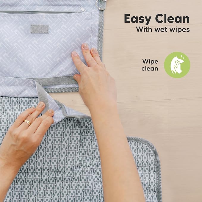 KeaBabies Portable Diaper Changing Pad - Large Waterproof Baby Changing Mat, Compact Travel Diaper Clutch, Functional Pockets Fit Newborn Essentials, Wipeable & Padded Baby Changer (Gray Mod)