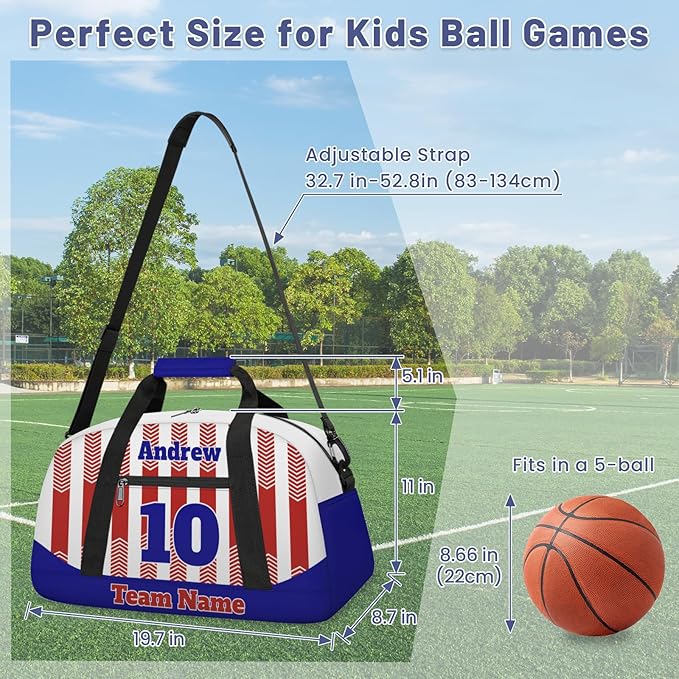Basketball Soccer Gifts for Boys Girls - Custom Sports Duffle Bag, Personalized Name & Team Bag, Water-Resistant Gym Bag for Basketball, Soccer, Volleyball | Y-Red Navy