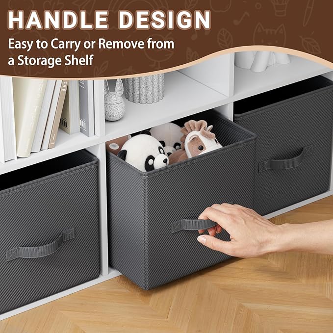 Cube Storage Bins, 11 Inch Fabric Organizers with Handles - Foldable Collapsible Storage Cubes for Shelves, Bedroom, Closet, Cabinet, Bookcase, or Office (Grey, Pack of 4)