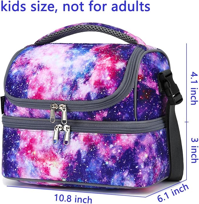 FlowFly Double Decker Cooler Insulated Lunch Bag Large Tote for Boys, Girls, Men, Women, With Adjustable Strap,Galaxy