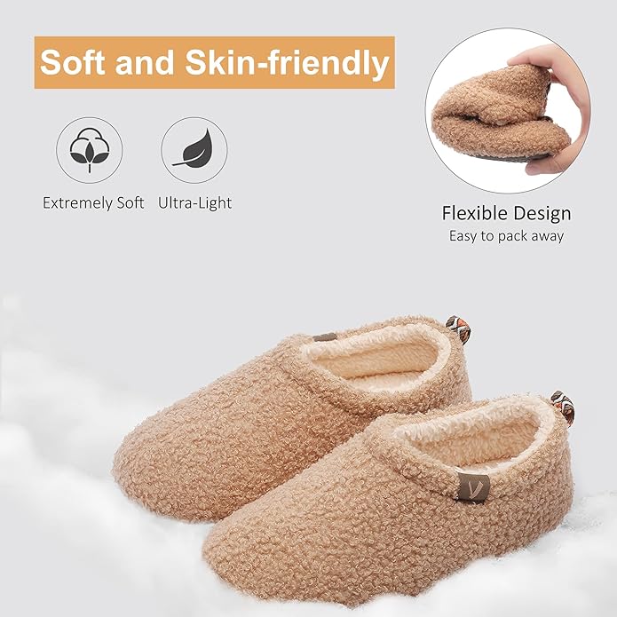 Women’s Fuzzy Memory Foam Slippers with Cozy Curly Fur and Warm Fleece Lining Closed Back Non-Slip House Shoes Lightweight Soft Comfy Indoor Bedroom Slippers