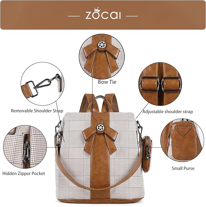 ZOCAI Backpack Purse for Women Fashion Backpack Purses PU Leather Daypacks Anti-Theft Shoulder Bag Satchel Purse