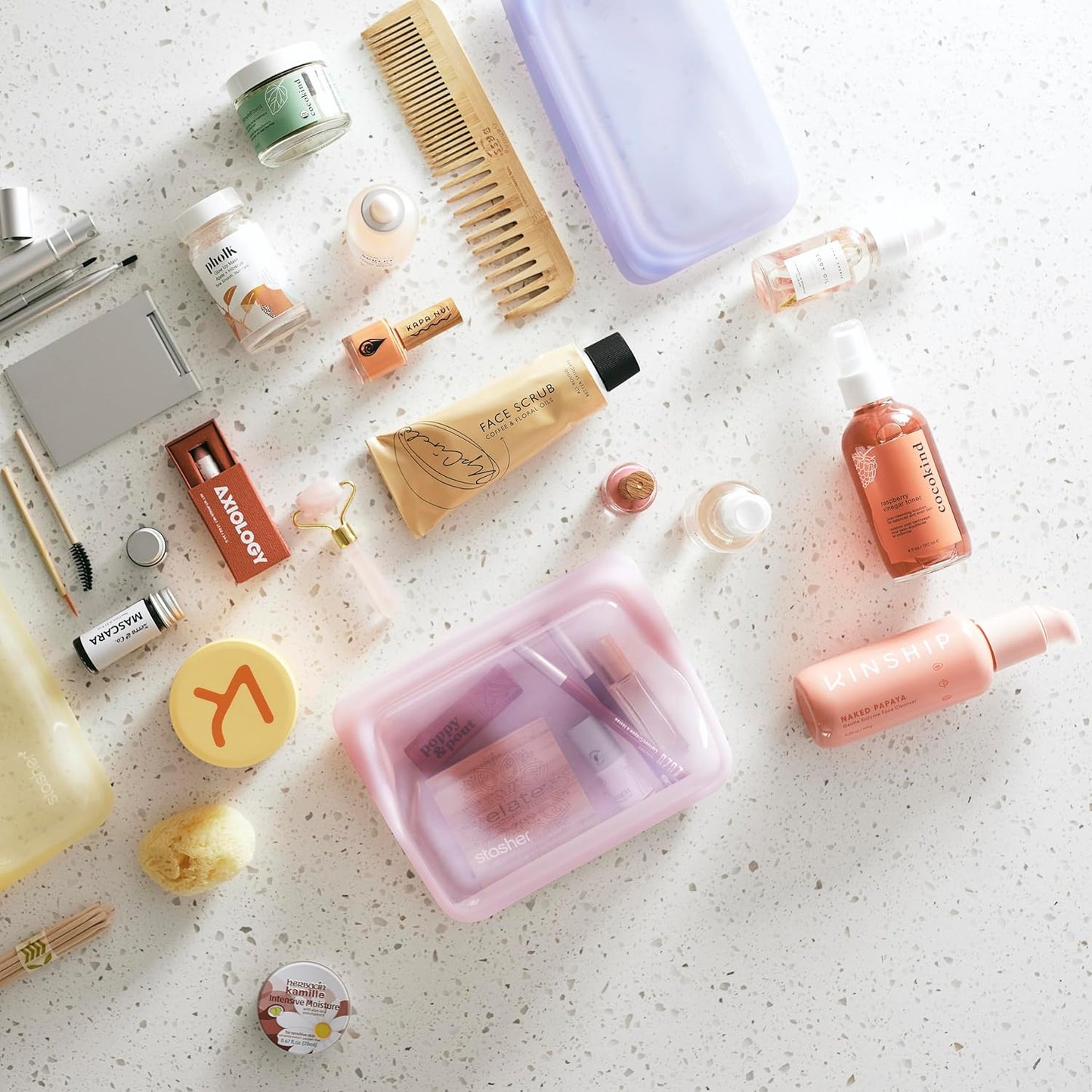 Stasher Premium Silicone Reusable Food Storage Stand-Up Mini Bag, Pink, Microwave, Sous Vide, Dishwasher, Oven and Freezer Safe, BPA Free, Leak-free, Eco-friendly, 28 Oz