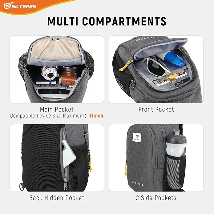 SKYSPER Sling Bag Anti Theft Crossbody Bag RFID Lightweight Travel Shoulder Chest Bag for Hiking Walking