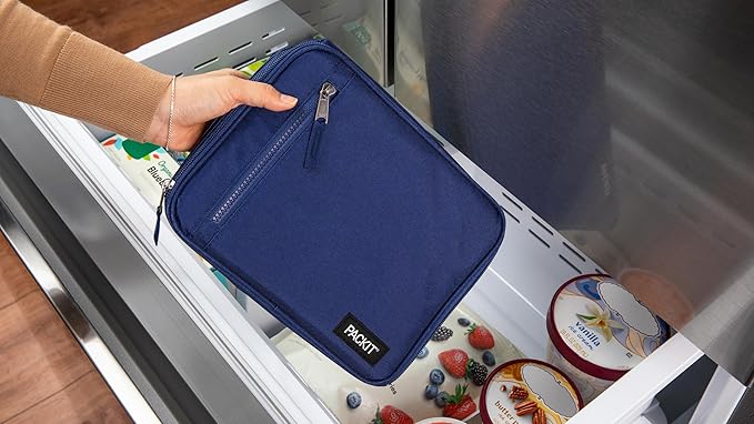 PackIt Freezable Classic Lunch Box, True Blue, Built with EcoFreeze Technology, Collapsible, Reusable, Zip Closure With Zip Front Pocket and Buckle Handle, Designed for Fresh Lunch On the Go
