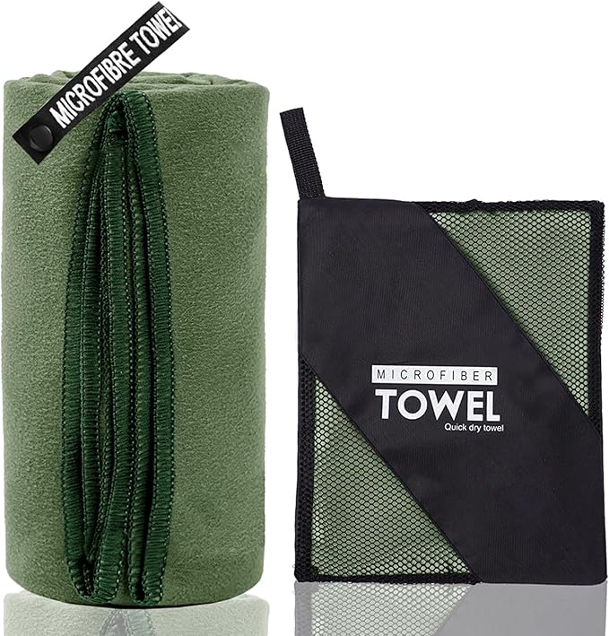 Microfiber Travel Towel, Soft Lightweight Quick Dry Towel, Super Absorbent Compact Travel & Sports & Beach Towels for Camping, Backpack, Gym, Swimming, Yoga, Hiking (XS:12"×24" -Olive Green)