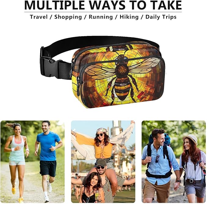Stained Glass Printed Bee Fanny Pack for Women Men Water Resistant Fashion Waist Packs with Adjustable Strap Belt Bag for Travel Workout Jogging Hiking 21219664