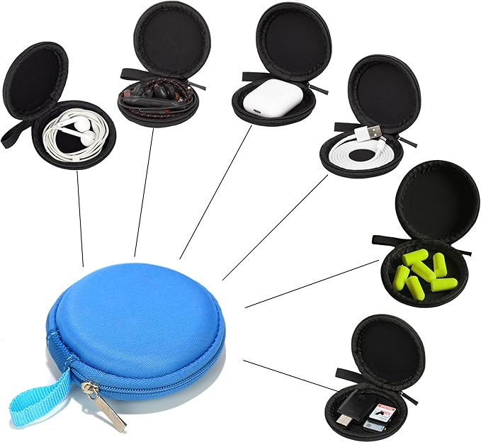 Ginsco Mini-Portable Hard Shell Earbuds Case for Apple EarPods Headphones USB-C Wired Ear Buds/Samsung Galaxy Wired Earbuds, Travel Case for Earphones Earplugs (1, Blue)