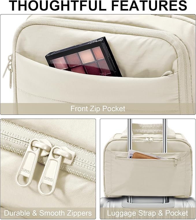 Travel Toiletry Bag for Women, Lightweight Large Quilted Puffy Makeup Bag Wide-open Make up Organizer Cloud Cosmetic Bag w/Handle for Traveling Toiletries, Essentials, Accessories, Beige