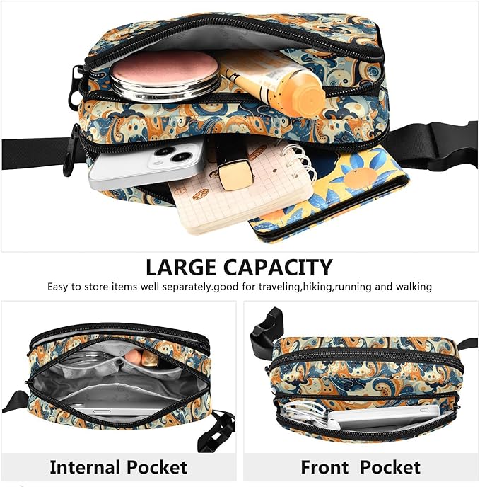 Vintage Color Paisley Fanny Pack for Women Men Water Resistant Fashion Waist Packs with Adjustable Strap Belt Bag for Travel Workout Jogging Hiking 21220383