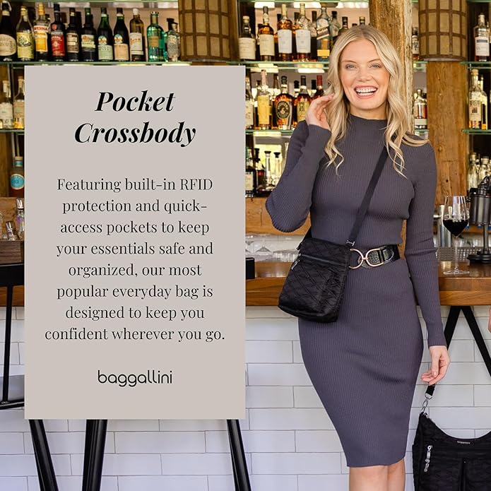 Baggallini Pocket Crossbody Bags for Women 8x8 Small Lightweight Durable Water-resistant Travel Purse W/Rfid