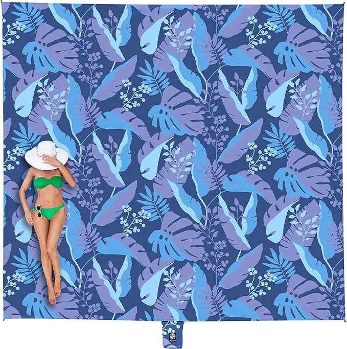 WEKAPO Beach Blanket Waterproof Sandproof Oversized, Extra Large Beach Mat Sand Free, Lightweight & Compact Sand Free Mat with 6 Stakes & 4 Corner Pockets